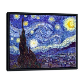Wieco Art Framed Art Canvas Prints of Starry Night by Vincent Van Gogh Paintings Reproduction Post-Impressionism Artwork Framed Wall Art for Living Room Wall Decor Home Decorations Black