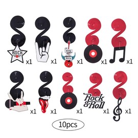 Easy Joy 10 PCS Rock and Roll Party Decorations Hanging Swirl Decorations Guitar Record Sign Rock Star Hanging Swirls Ceiling Party Decor for 50's 60's Rock Music Party Supplies