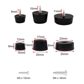 ABINLIN Rubber Feet Screw-On – Pack of 60 Rubber Feet Furniture Feet Rubber Buffer Black (3 Sizes) 15 mm 20 mm 25 mm