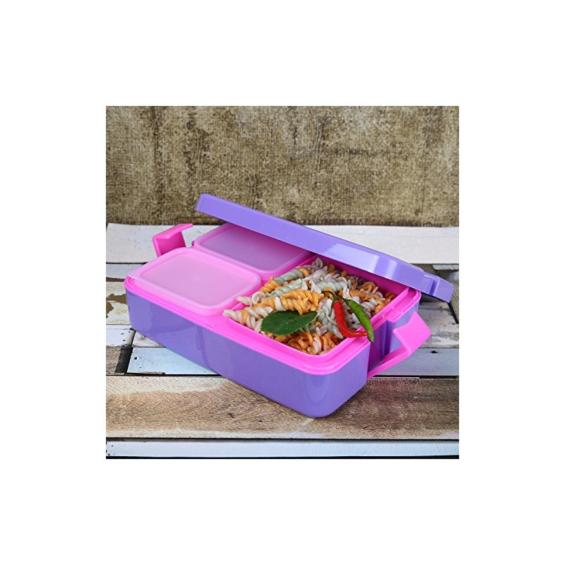 Cello Lunch Mate Air Tight Lunch Box, 3 Pcs (Violet)