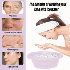 Konbison Face Ice Bath Bowl Mold With Built-In Icetray, Portable Foldable Silicone Dipping Water Facial Cold Immersion Therapy Plunge Ice Bowl For Face Ice Bath Holder For Home And Travel (Purple)