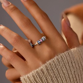 LOVECOM S925 Sterling Silver Fidget Anti Anxiety Rings With Cubic Zirconia Beads Spinner Ring for Women 14k Gold Plated Stress Relief Spinning Ring Jewelry Christmas Gifts for Mom to Daughter