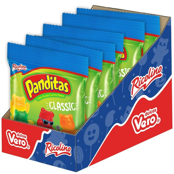 Ricolino Panditas Little Panda Gummy Bears - Strawberry, Lime, Pineapple & Orange Candy - Classic Flavor, 4.4oz (6 bags)