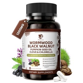 Lukaree Wormwood Black Walnut Cleanse for Human 1200mg – Ultra Gut Cleanse & Digestive Health w/Pumpkin Seed Oil,Clove,Activated Charcoal - for Men & Women Probiotic Capsules -Vegan,60 Count