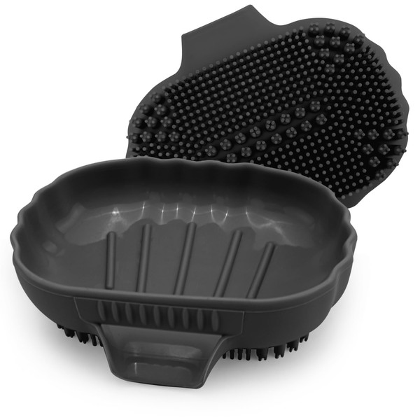 Black Soap Dish for Shower Bar Soap Saver Drainage Seashell