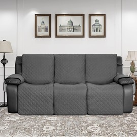 Easy-Going Waterproof Recliner Sofa Cover with Pocket, 1-Piece Reversible Couch Cover for 3 Seat Recliner, Washable Protector with Elastic Straps for Dogs (Recliner Sofa, Gray/Light Gray)