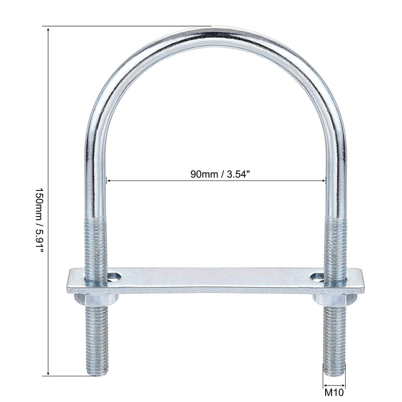 sourcing map 1 Set Round U-Bolts Steel M10 with Nut