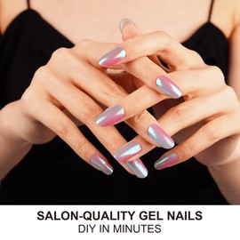 DANNI & TONI Semi Cured Gel Nail Strips Holographic (Chrome Dream) Metallic Gradient Aurora Nails 28 Stickers Gift for Woman