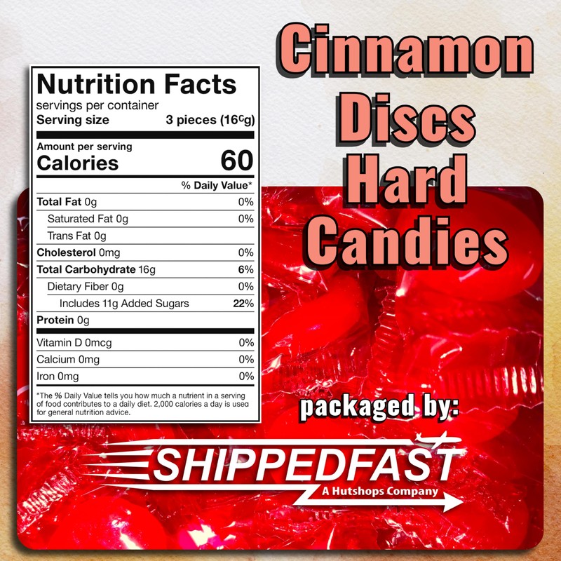 Cinnamon Discs Hard Candies - (2 Pound Bag) Individually Wrapped.