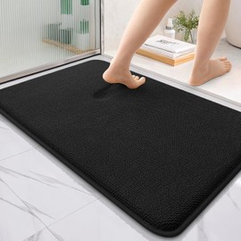 smiry Thick Memory Foam Bath Mat,60 x 90 cm,Extra Soft Absorbent Bathroom Mat,Non-Slip Quick Dry Bath Mats for Bathroom,Machine-Washable Bath Rug Foot Mat,Black