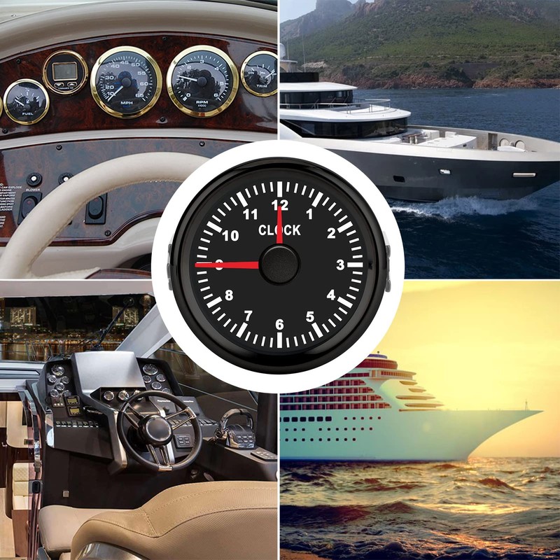 Dashboard Time Clock,2" Universal Dial Clock Meter for Boat Boat