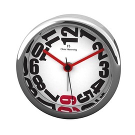 Oliver Hemming Six 8 cm Designer Alloy Alarm Clock with Crystal Glass Lens, Red