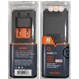 Ventev 45W/3Amp Wallport PD1300 USB-C Travel Charging Adapter (EU Version/2-Pin)
