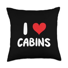 I Love Cabins - Heart - Forest House Woods Vacation Travel Throw Pillow