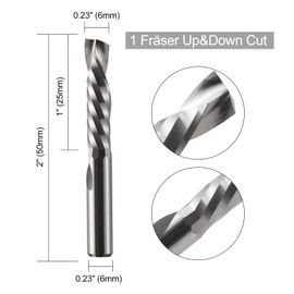 EU_HOZLY 1 Milling Cutter Up & Down Cut Spiral Router Bit 6 mm Shank, 25 mm Cutting Length, 50 mm Total Length, CNC Cutter 6 mm Shank Wood, 2 Pieces (6 x 25 x 50)