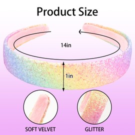 Aprince Glitter Headbands for Girls Rainbow1 Cute Sparkly Bling Wide Head Bands Non Slip Sequin Headband Hair Accessories for Girls Toddler Children Kids Women