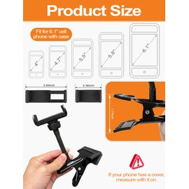 Guitar Headstock Phone Holder, Fits Phones 2.36–3.23", 3.54" Flexible Hose + 360° Ball Head, Silicone-Padded Clip for Ukulele Acoustic Electric Bass, Recording & Live Streaming
