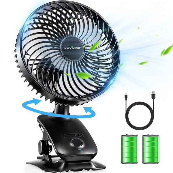 Keynice KN-618 Desktop Fan, Automatic Oscillating Clip, Silent, Small, Rechargeable Fan, Mini USB Fan, Equipped with Rhythm Wind, 4 Adjustable Air Volume, Heatstroke Prevention, For Cars