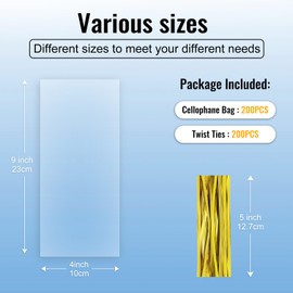 MORIDA - 200 bolsas de celofán de 4 x 9 pulgadas, bolsas de celofán, bolsas de regalo transparentes para tartas, bolsas de caramelo, bolsas de violonchelo para recuerdos de fiesta, regalos, panadería, galletas con lazos de 5 pulgadas