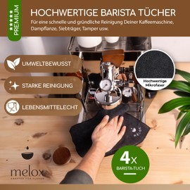 MELOX® - Set of 4 Premium Barista Cloths 30 x 30 cm Microfibre Black - Cleaning Towel for Steam Plants, Portafilter & Coffee Machines - Cloths & Cloths for Cleaning & Care Absorbent Heat Resistant