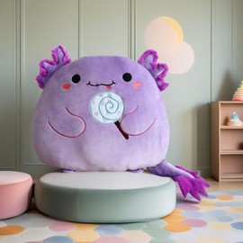 Aiuidun Axolotl Plush,Cute Stuffed Animal Salamander Plush Pillow, Soft Axolotl Hugging Pillow Plushie Toy Gifts for Kids(Purple, Lollipop)