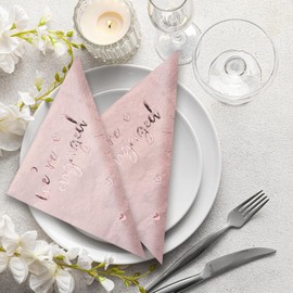 LeZakaa 50Pcs Wedding Napkins-“We're Engaged”Lettering Gold Foil Design 3 Ply Disposable Paper Napkin Bridal Shower Tableware Party Supplies Cocktail Napkins for Wedding, Engagement-6.5x6.5" Folded