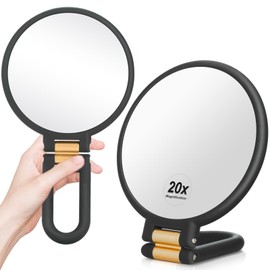 Martvex 1x 20x Magnifying Travel Mirror, Hand Mirror with Handle - Double Side Hand Held Mirror with 1x 20x Magnification & Foldable Handle, Portable Travel Makeup Hand Mirror for Women (Black)