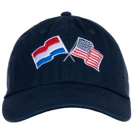 Ann Arbor T-shirt Co. Netherlands American Flag Hat - Dutch USA Friendship, Nederland Holland America Dad Baseball Pin Cap for Men Women - (Navy)