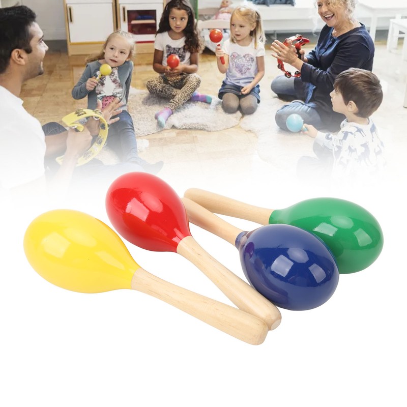4Pcs Music Maracas Wood Iron Beads Professional Hand Percussion Rattles