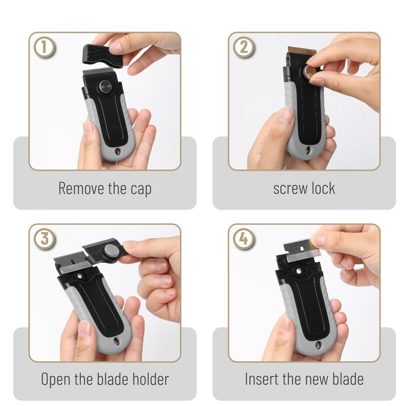 Bates- Razor Blade Scraper, Grey, Locking Razor Scraper Set with