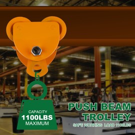 Push Beam Trolley, 1100lbs Load Capacity Manual Trolley, 1/2 Ton I-Beam Trolley, Heavy Duty Beam Trolley Hoist with Dual Track Rollers, Adjustable Flange for Lifting