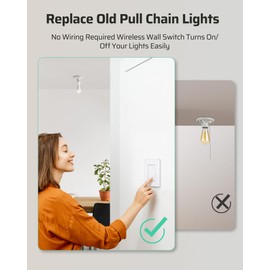 DEWENWILS Remote Control Light Bulb Socket, Wireless Light Switch for Pull Chain Light Fixture, Remote Light Socket E26 E27 Bulb Base with Wall Mounted Wireless Controller, No Wiring, ETL Listed