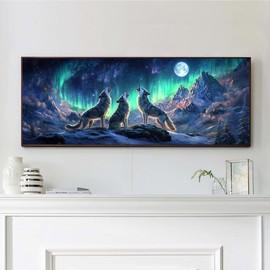 VAIIEYO - Kits de arte de diamantes grandes para adultos, lobo, arte de diamantes, luz de luna, kit de pintura de diamantes grandes, taladro completo, redondo, lona para decoración de pared del hogar
