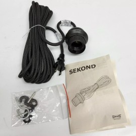 IKEA SEKOND 15' 5" Fabric Wrapped Hanging Pendant Light Cord Set, E26 60W Black