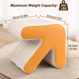 H&B Luxuries Ottoman, Foot Stool with Creative Shape, Napa Leather Ottomans, Removable Outer Foot Rest, No Assembly Required, Ottoman for Living Room, Bedroom, Entrance, White Yellow