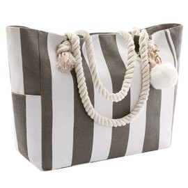 crazy bean Handbag Beach Bag with Zip Shoulder Bag Shopper Large for Laptop Bag Stripes Tote Bag XXL Family Canvas Bag Women Men Sauna Bag, Green stripe