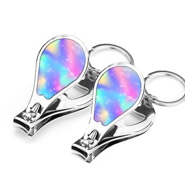 Muemigai Nail Clippers with Key Chain Cute Stainless Steel Nail Cutter with File Professional Toenail Clipper for Men Multifunction Toenail Clipper 2 Pack Nique Cutter for Adult(Rainbow Light)