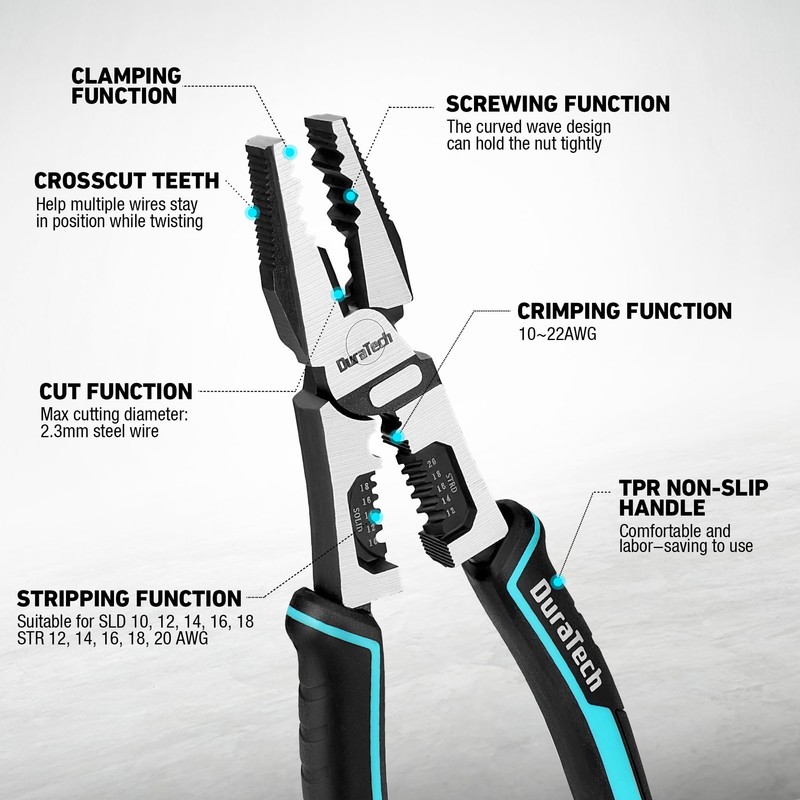 DURATECH 6-in-1 Linesman Pliers, 8.5" Multipurpose Combination Pliers with Wire