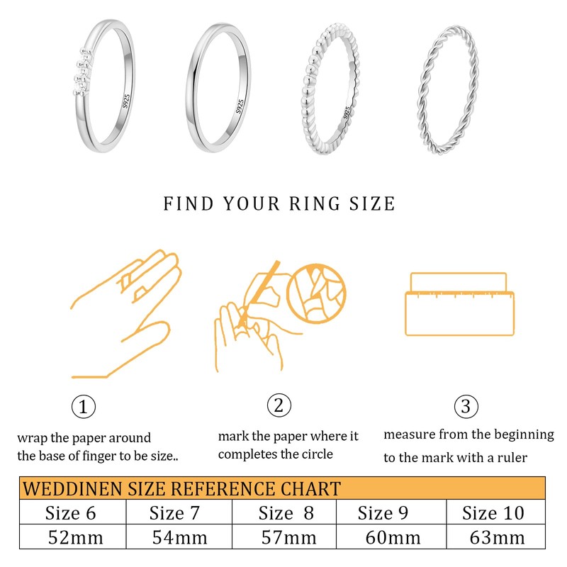 WEDDINEN S925 Sterling Silver Rings for Women Non Tarnish,Dainty Stackable