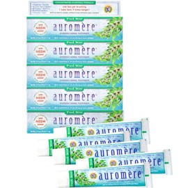 Auromere Ayurvedic Herbal Neem & Clove Toothpaste - All Natural Fluoride Free Toothpaste for Adults and Kids, Suitable for Sensitive Teeth, SLS-Free, Non GMO, Vegan, Cruelty-Free - 5 Pack