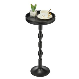 ZEXVIDA Small Round Drink Table,Pedestal Tables,Small Round Side Table for Narrow Spaces,End Table for Living Room, Bedroom, Bathroom,Balcony (Black)