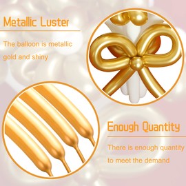 Skylety 50 Pieces Long Balloons 260 Twisting Animal Metallic Latex Balloons DIY Modelling for Birthday Wedding Engagement Magic Anniversary Festival Party Decoration(Golden)