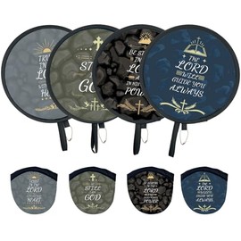 JYSILIYH 4Pcs Chirstian Round Foldable Hand Fan Japanese Foldable Fan Style Handheld Compact Cooling Fans,Round Folding Fan for Outdoor Games,Xmas Decoration,Festival,Party Favors,Travel,Events