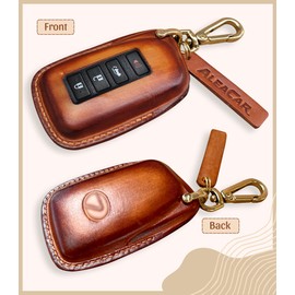 ALEACAR Genuine Leather Key Fob Cover & Key Chain for Lexus (2-4 Buttons, Keyless Go)- Fits RX350, ES350, GX460, IS250, IS300, NX300, GS350 & More (2013-Up) (Brown)