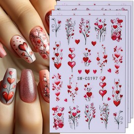Valentine’s Day Nail Art Stickers Cute Love Heart Rose Nail Stickers for Nail Art 6PCS Red Heart Tree Rose Valentine Nail Design Adhesive Decals Manicure Nail Supply for Women DIY Nail Art Decorations