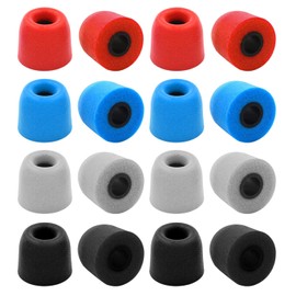 Arrderly Memory Foam Earbuds, 16 Count, Red, Blue, Black, Silver Grey, Compatible with Headphones & Earphones
