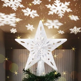 Bakaji Luminous Star Topper with Game Snowflakes on Reflective Blanket, Height 26 cm, Decoration Christmas Tree Topper, Christmas Decoration with Glitter (Silver)
