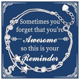 Astellea S925 Silver Layered Stars Bracelet with Initial Pendant, Adjustable Bead Bracelet Charm Letter Jewellery for Friends Sister Mum Daughter Women Girls Christmas Birthday (S)