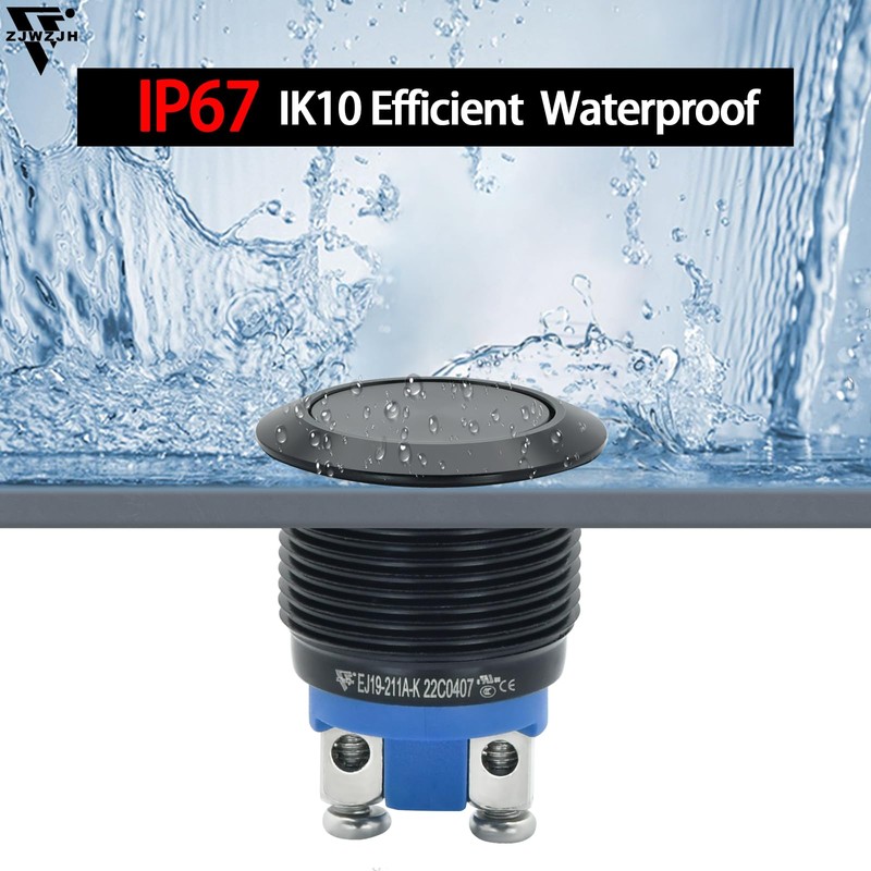 2Pcs 19mm Push Button Switch 3/4" Black Momentary Waterproof IP67