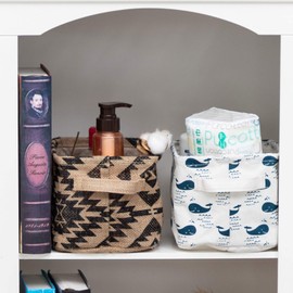 LessMo 4 Pack Storage Baskets, Collapsible Mini Storage Boxes, Canvas Fabric Waterproof Storage Bins made from Cotton and Linen, for Toys, Bathroom, Closets, Playroom (KALEIDOSCOPE, Thin/waterproof)